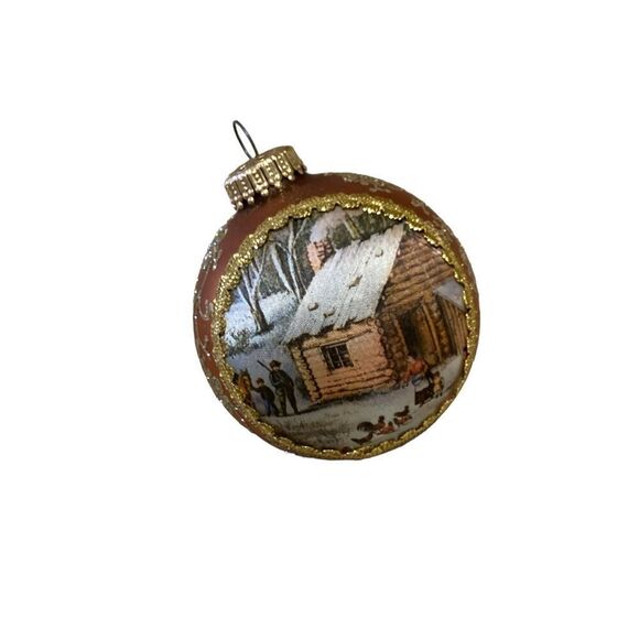 Vintage 1984 Masters On Silk Currier & Ives Glass Ornament - Picture 1 of 7
